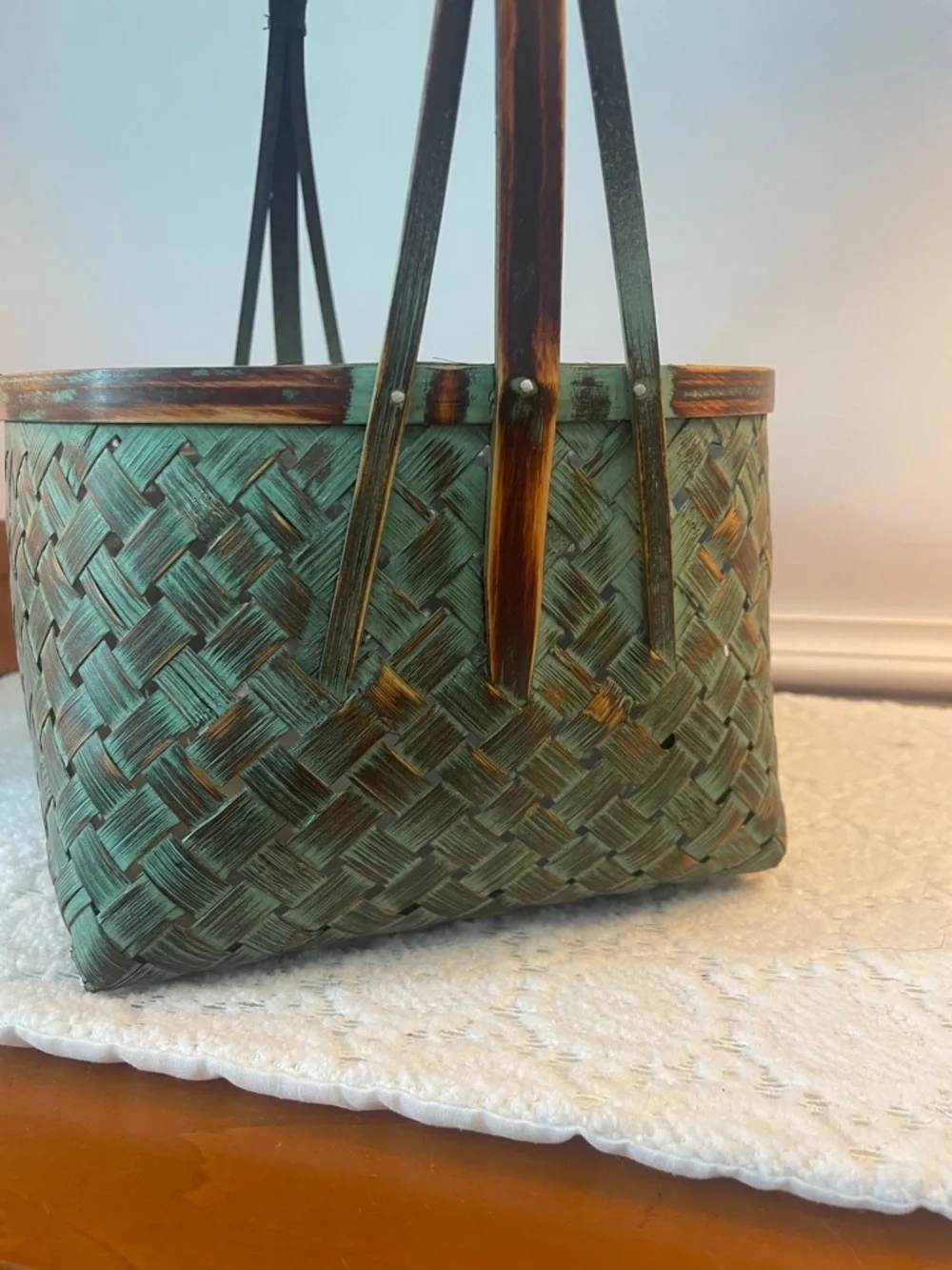 Woven Green Rustic Handled Basket